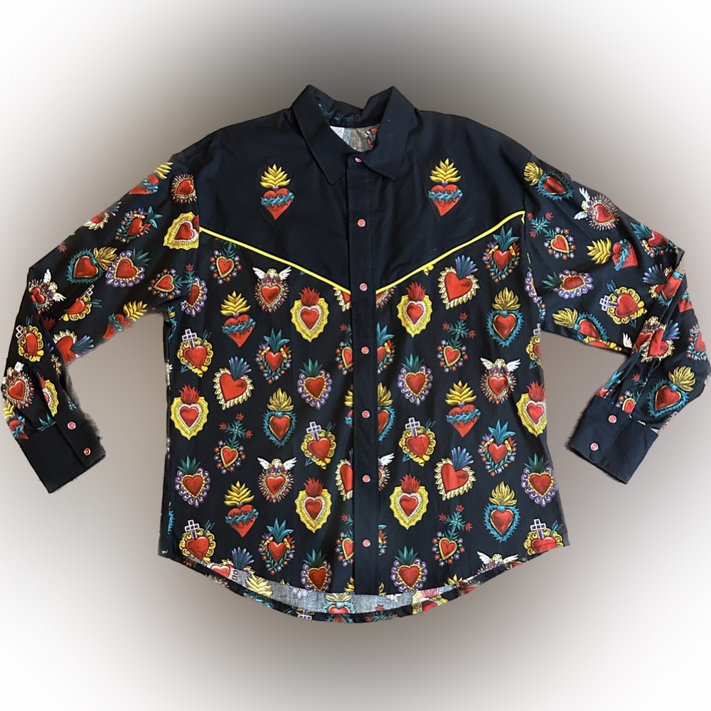 Rockabilly Western Shirt With Pearl Snaps, 100% Cotton, Size L